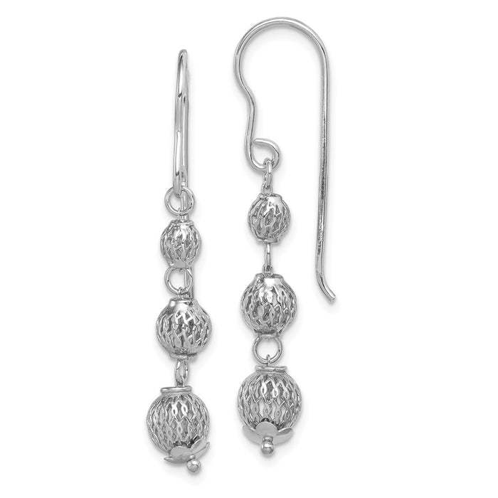 Stella Silver 925 Sterling Silver Rhodium-Plated Filigree Bead Dangle Earrings, 39mm x 7mm