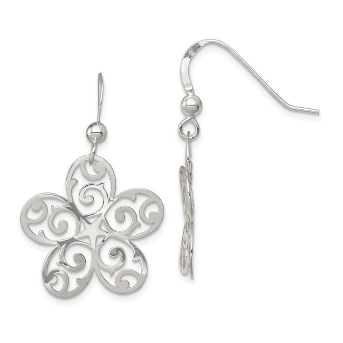 Stella Silver 925 Sterling Silver Polished Flower Dangle Earrings, 34mm x 22mm