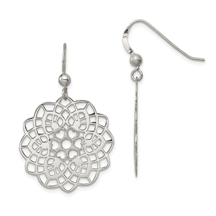 Stella Silver 925 Sterling Silver Polished and Textured Flower Dangle Earrings, 36mm x 24mm