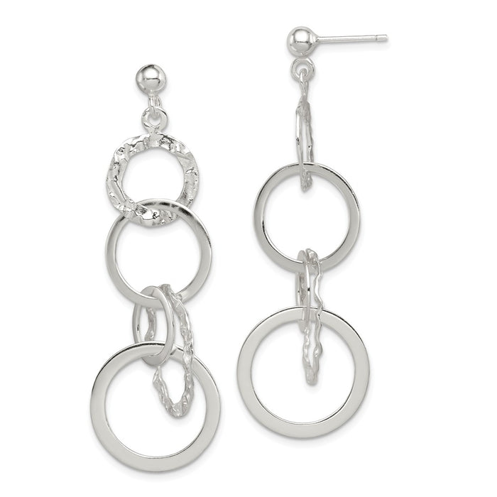Stella Silver 925 Sterling Silver Polished and Textured Circle Post Dangle Earrings, 52mm x 18mm