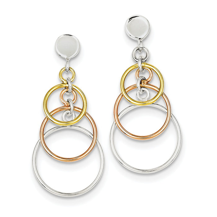 Stella Silver 925 Sterling Silver Polished Flash Gold Plated Circle Dangle Post Earrings, 38mm x 18mm
