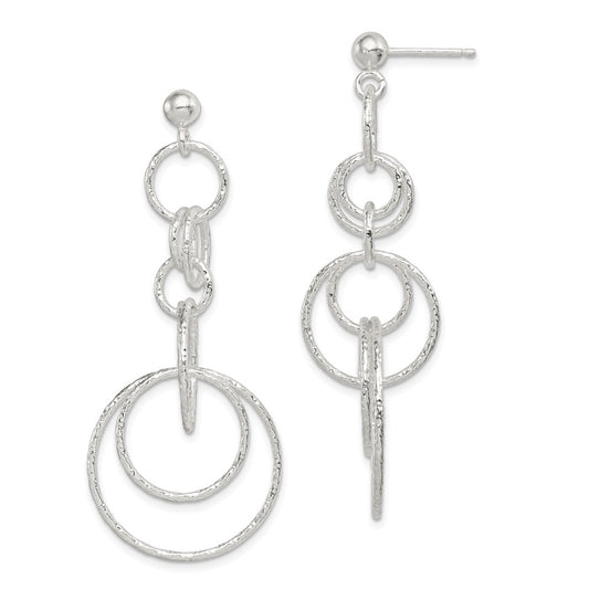Stella Silver 925 Sterling Silver Textured Circle Post Dangle Earrings, 53mm x 22mm