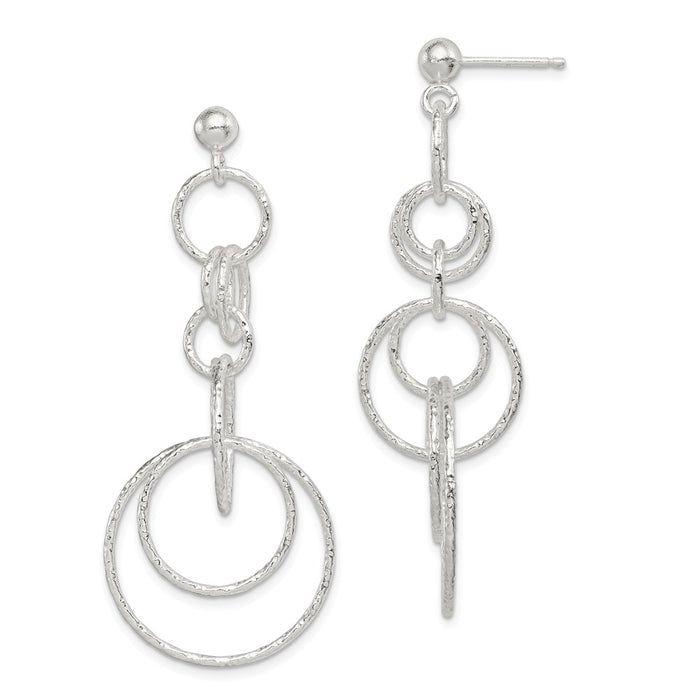 Stella Silver 925 Sterling Silver Textured Circle Post Dangle Earrings, 53mm x 22mm