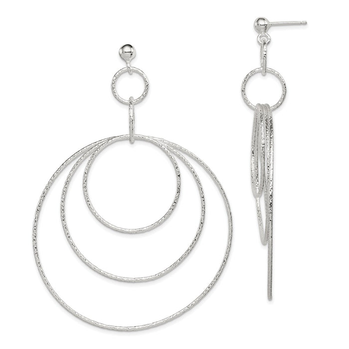 Stella Silver 925 Sterling Silver Textured Circles Post Dangle Earrings, 76mm x 56mm