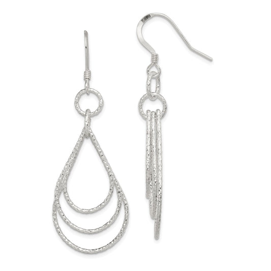Stella Silver 925 Sterling Silver Textured Shapes Dangle Earrings, 54mm x 21mm
