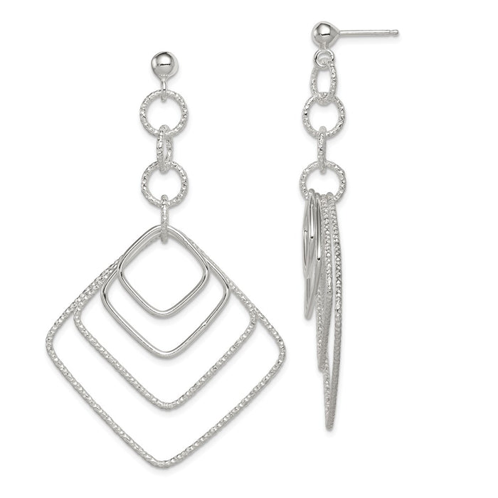 Stella Silver 925 Sterling Silver Polished and Textured Square Post Dangle Earrings, 60mm x 37mm