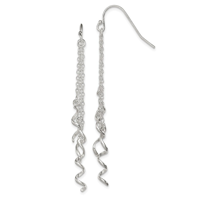 Stella Silver 925 Sterling Silver Wind Chime Spirals Dangle Shepherd Hook Earrings, 64mm x 5mm