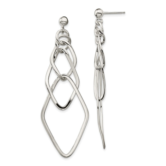 Stella Silver 925 Sterling Silver Polished Geometric Post Dangle Earrings, 62mm x 20mm