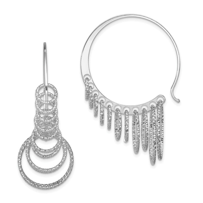 Stella Silver 925 Sterling Silver Rhodium-Plated Diamond-Cut Circles Dangle Hoop Earrings, 47mm x 18mm