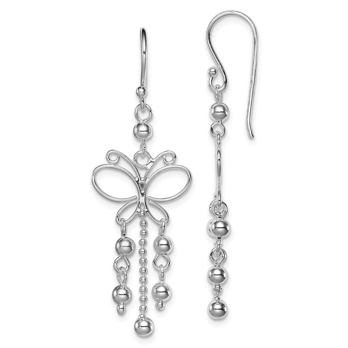 Stella Silver 925 Sterling Silver Rhodium-Plated Butterfly Dangle Earrings, 44mm x 14mm