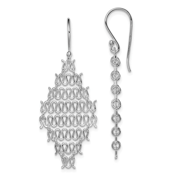 Stella Silver 925 Sterling Silver Rhodium-Plated Chain Link Dangle Earrings, 40mm x 15mm