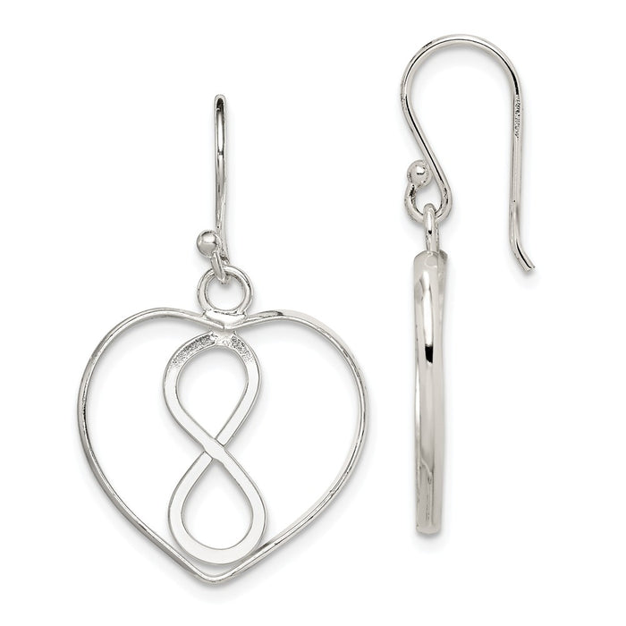 Stella Silver 925 Sterling Silver Open Heart with Infinity Symbol Dangle Earrings, 32mm x 20mm