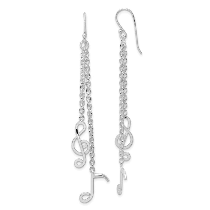Stella Silver 925 Sterling Silver Rhodium-plated Musical Notes Dangle Earrings, 74mm x 10mm