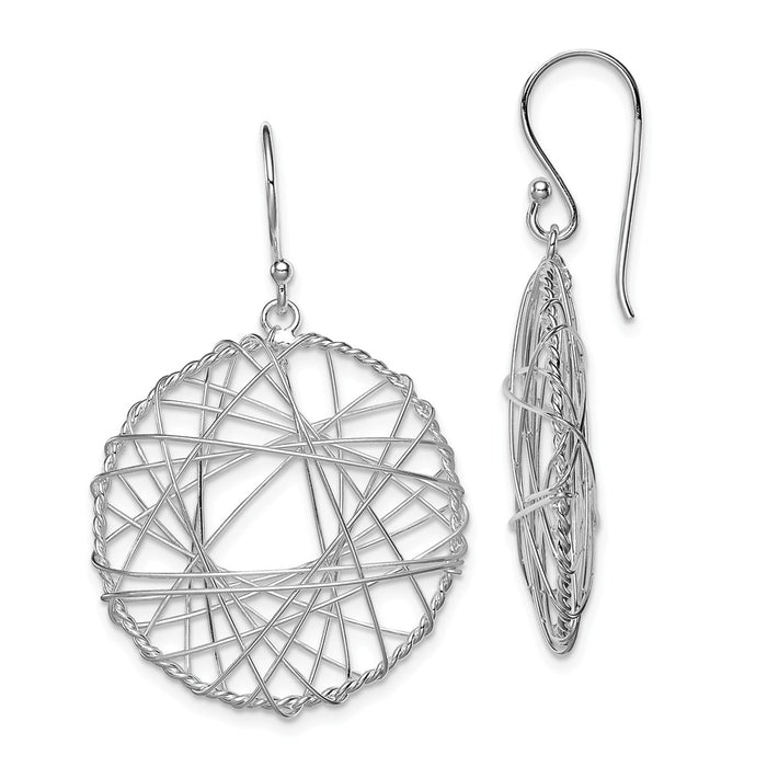 Stella Silver 925 Sterling Silver Rhodium-Plated Open Circle Wrapped Wire Earrings, 36mm x 23mm