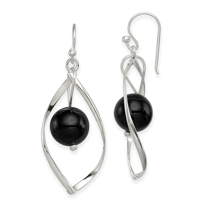 Stella Silver 925 Sterling Silver Twist Dangle Onyx Earrings, 47mm x 13mm