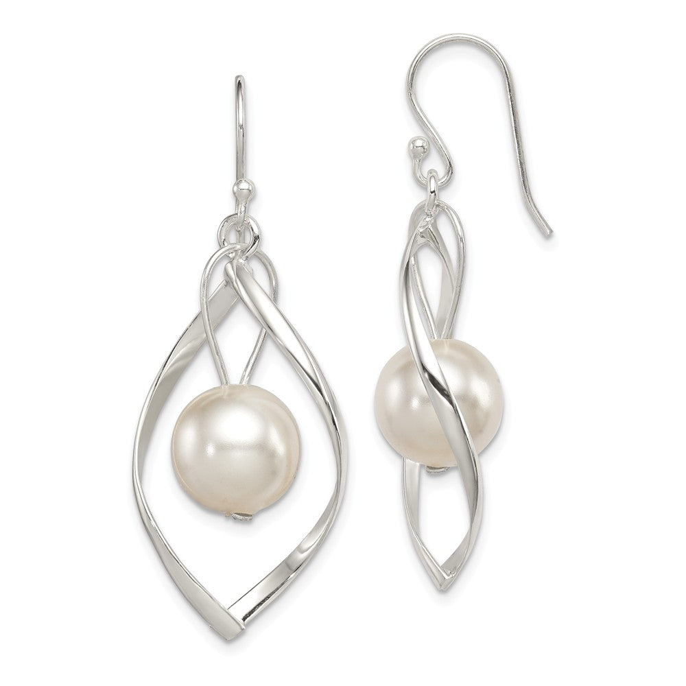 Stella Silver 925 Sterling Silver Twist Dangle Simulated Pearl Earrings, 42mm x 11mm