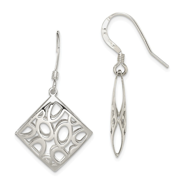 Stella Silver 925 Sterling Silver Polished Square with Circles Dangle Earrings, 34mm x 20mm