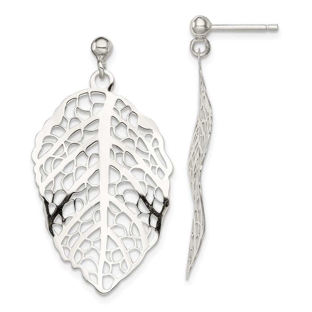 Stella Silver 925 Sterling Silver Polished Leaf Post Dangle Earrings, 37mm x 20mm