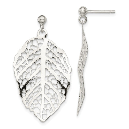 Stella Silver 925 Sterling Silver Polished Leaf Post Dangle Earrings, 37mm x 20mm