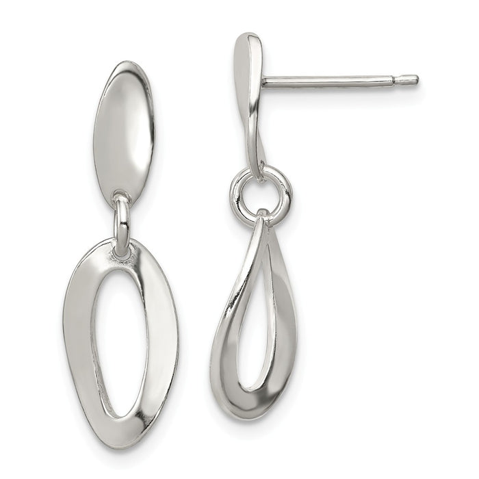 Stella Silver 925 Sterling Silver Polished Oval Dangle Post Earrings, 24mm x 8mm