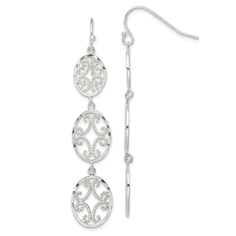 Stella Silver 925 Sterling Silver Diamond-cut Ovals Dangle Earrings, 61mm x 12mm