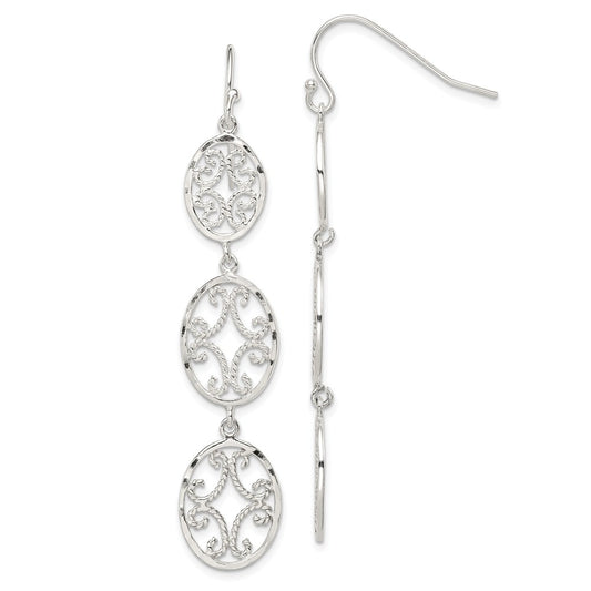 Stella Silver 925 Sterling Silver Diamond-cut Ovals Dangle Earrings, 61mm x 12mm