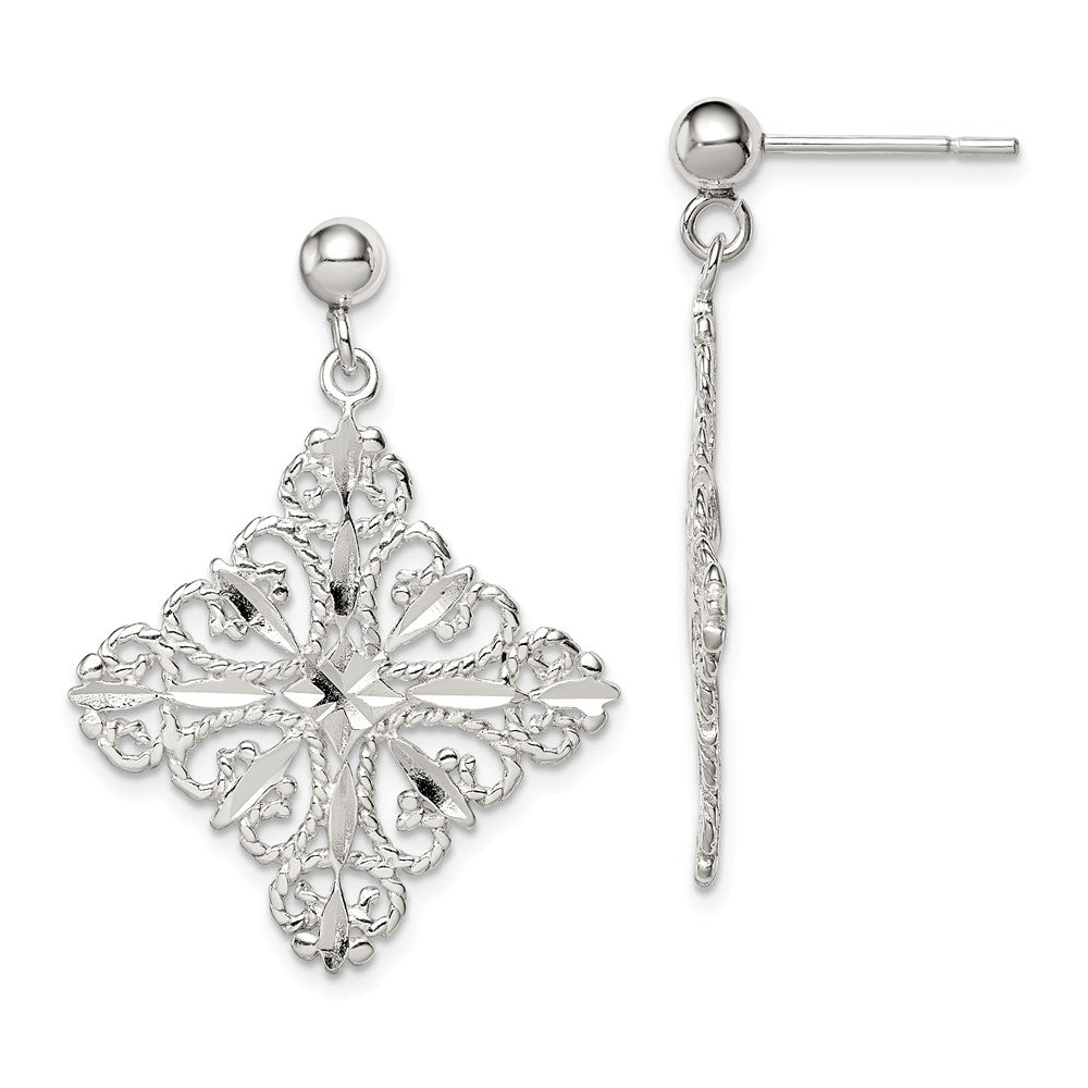Stella Silver 925 Sterling Silver Diamond-cut Square Post Dangle Earrings, 33mm x 25mm