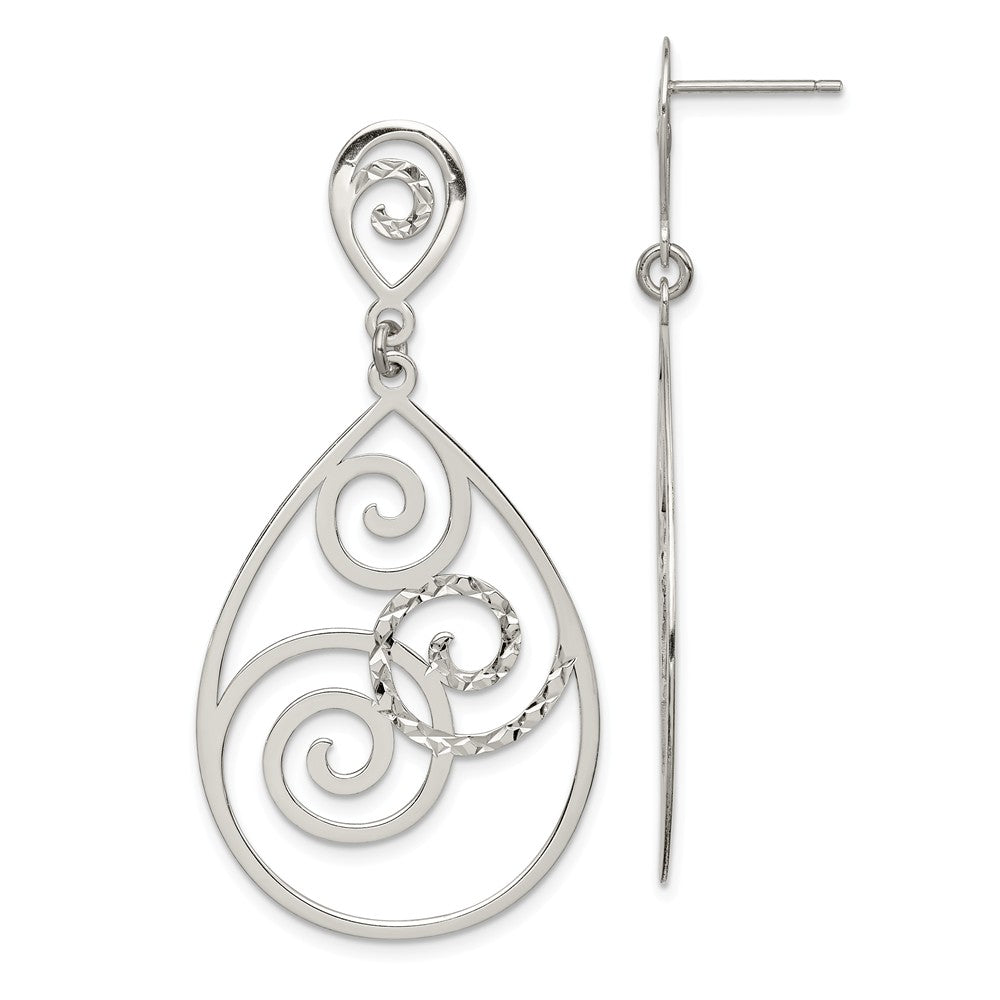 Stella Silver 925 Sterling Silver Polished and Textured Dangle Earrings, 49mm x 24mm
