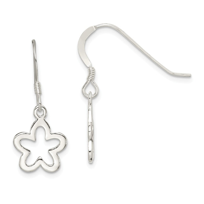 Stella Silver 925 Sterling Silver Polished Flower Dangle Earrings, 23mm x 11mm