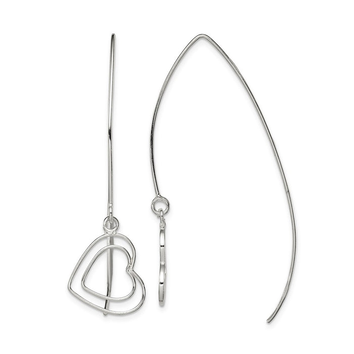 Stella Silver 925 Sterling Silver Heart Threader Earrings, 53mm x 15mm