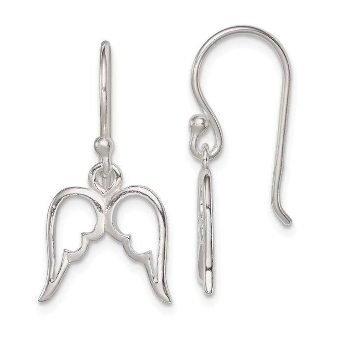 Stella Silver 925 Sterling Silver Wings Shepherd Hook Earrings, 22mm x 13mm