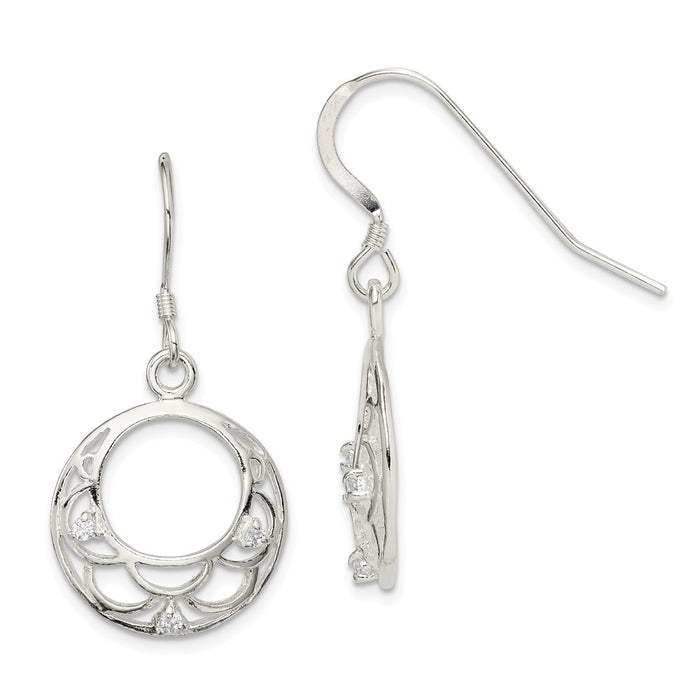 Stella Silver 925 Sterling Silver Dangle with Cubic Zirconia ( CZ ) Shepherd Hook Earrings, 34mm x 17mm