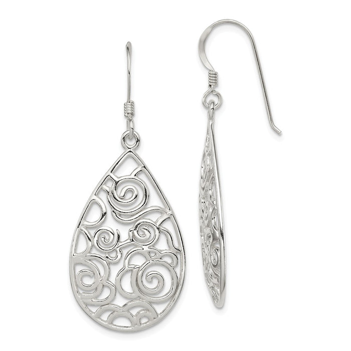 Stella Silver 925 Sterling Silver Polished Filigree Dangle Earrings, 47mm x 19mm