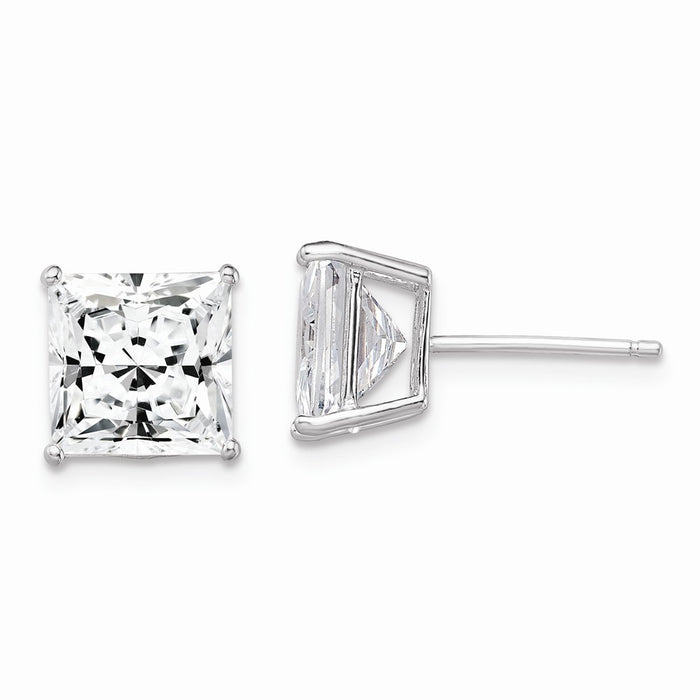 Stella Silver 925 Sterling Silver Rhodium-plated Cubic Zirconia ( CZ ) 8mm Square Post Earrings, 8mm x 8mm