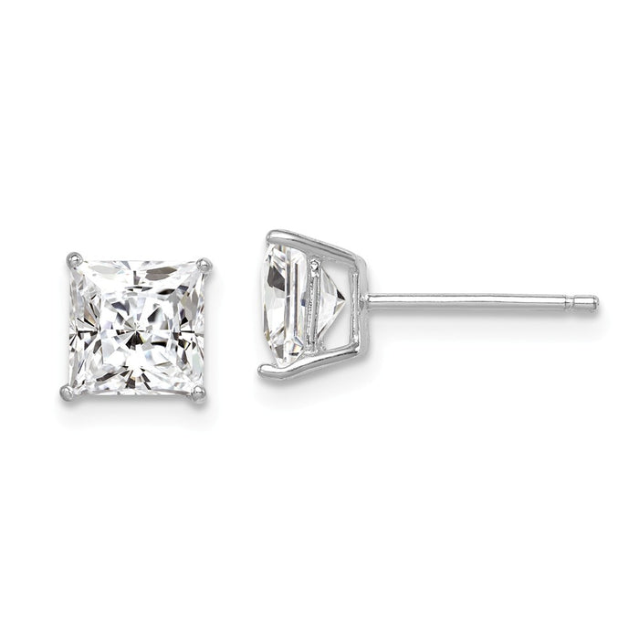 Stella Silver 925 Sterling Silver Rhodium-plated Cubic Zirconia ( CZ ) 6mm Square Post Earrings, 6mm x 6mm
