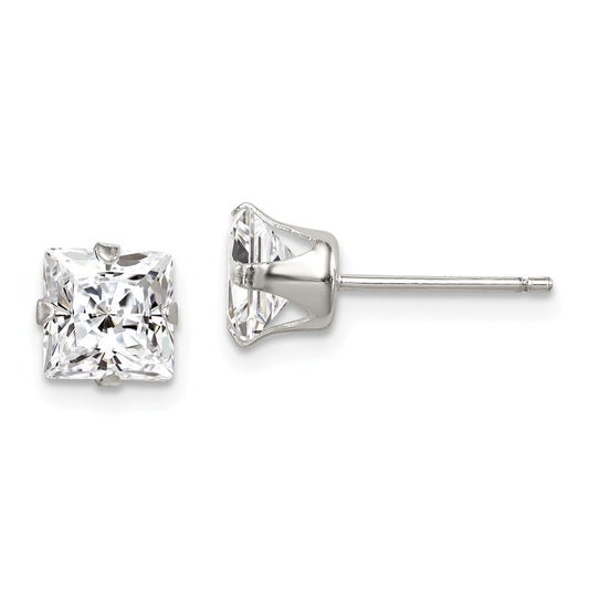 Stella Silver 925 Sterling Silver Cubic Zirconia ( CZ ) 6mm Square Post Earrings, 6mm x 6mm