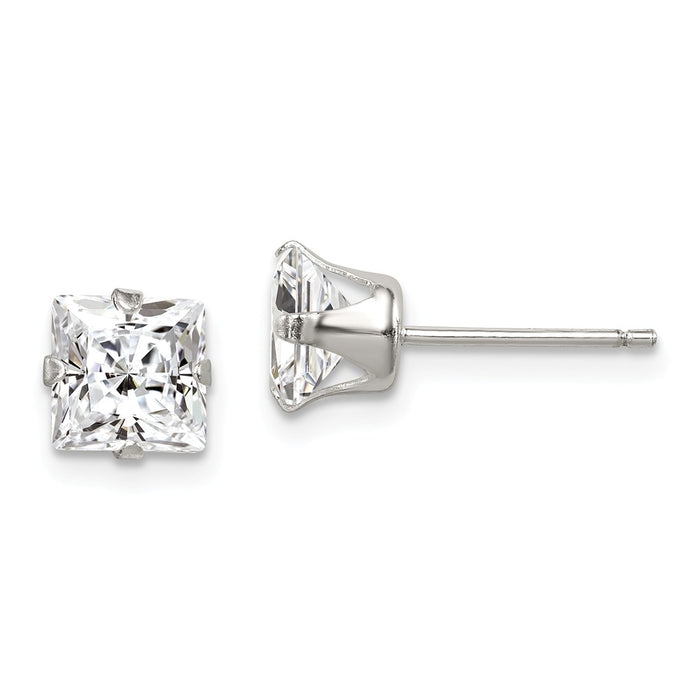 Stella Silver 925 Sterling Silver Cubic Zirconia ( CZ ) 6mm Square Post Earrings, 6mm x 6mm