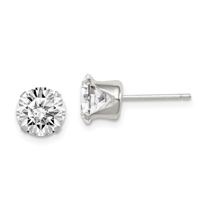 Stella Silver 925 Sterling Silver Cubic Zirconia ( CZ ) 7mm Post Earrings, 7mm x 7mm
