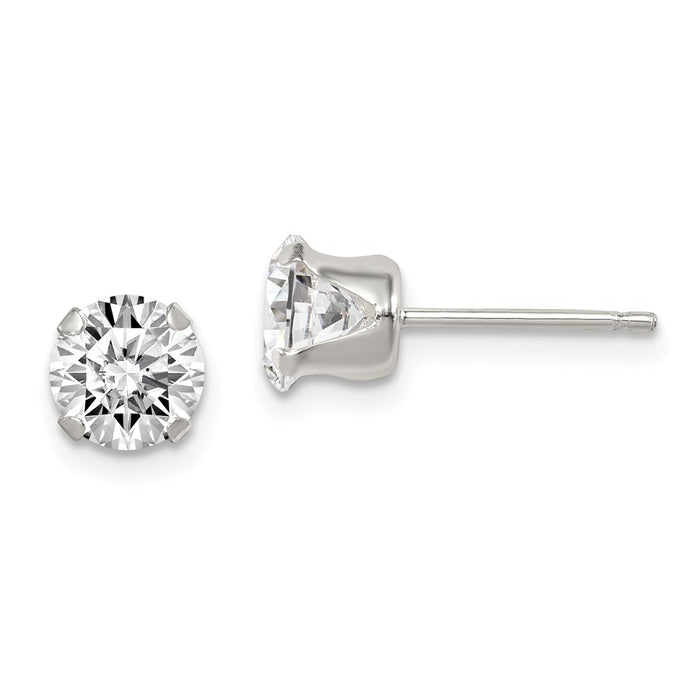 Stella Silver 925 Sterling Silver Cubic Zirconia ( CZ ) 6mm Post Earrings, 6mm x 6mm