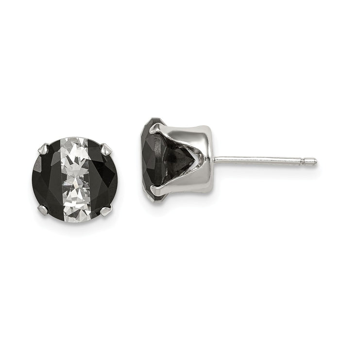 Stella Silver 925 Sterling Silver Black and White Colored Cubic Zirconia ( CZ ) 8mm Round Post Earrings, 8mm x 8mm