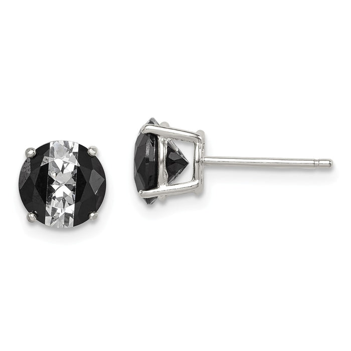 Stella Silver 925 Sterling Silver Black and White Colored Cubic Zirconia ( CZ ) 7mm Round Post Earrings, 7mm x 7mm