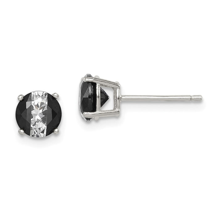 Stella Silver 925 Sterling Silver Black and White Colored Cubic Zirconia ( CZ ) 6mm Round Post Earrings, 6mm x 6mm