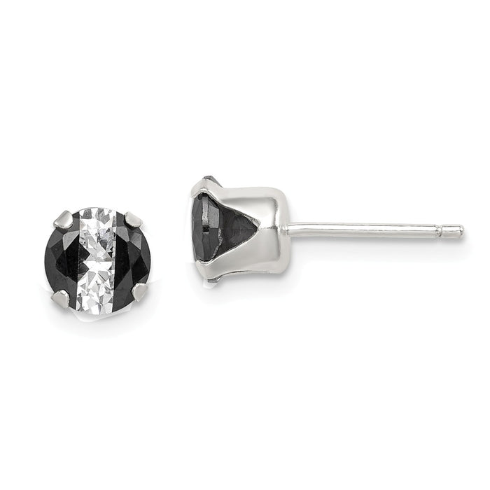 Stella Silver 925 Sterling Silver Black and White Colored Cubic Zirconia ( CZ ) 6mm Round Post Earrings, 6mm x 6mm