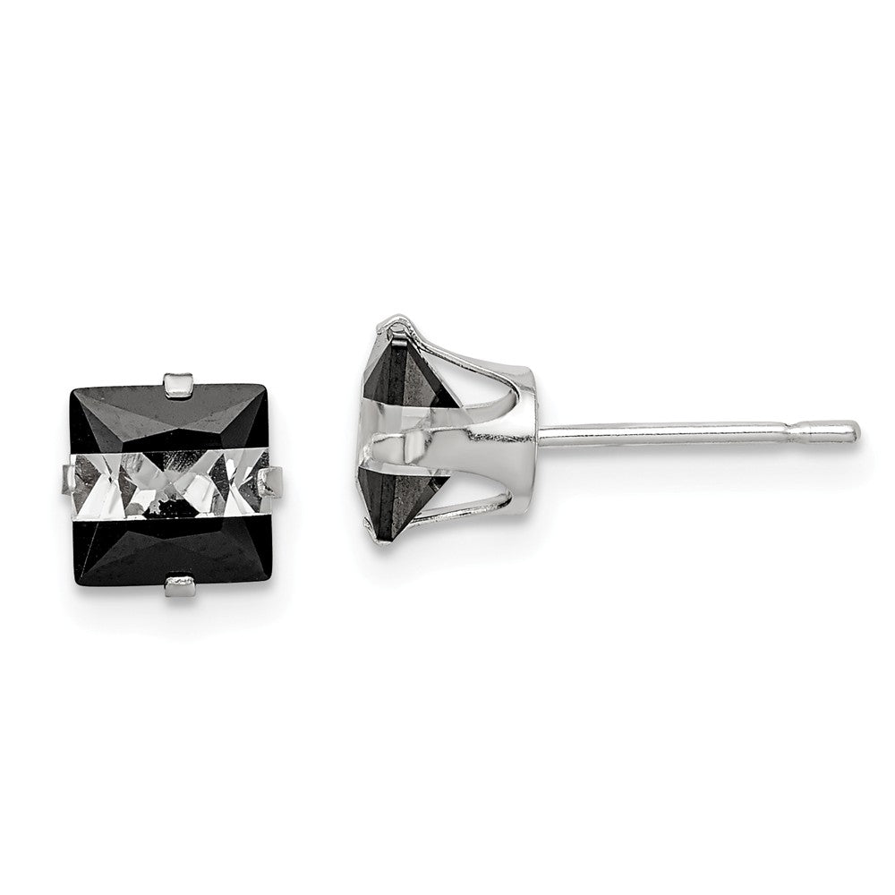 Stella Silver 925 Sterling Silver Black and White Colored Cubic Zirconia ( CZ ) 6mm Square Post Earrings, 6mm x 6mm