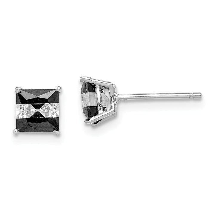 Stella Silver 925 Sterling Silver Rhodium-plated Black & White Cubic Zirconia ( CZ ) 5mm Square Post Earrings, 5mm x 5mm
