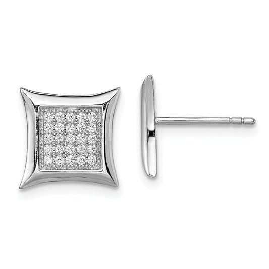 Stella Silver 925 Sterling Silver Rhodium-plated Cubic Zirconia ( CZ ) Pav‚ Square Post Earrings, 10mm x 10mm