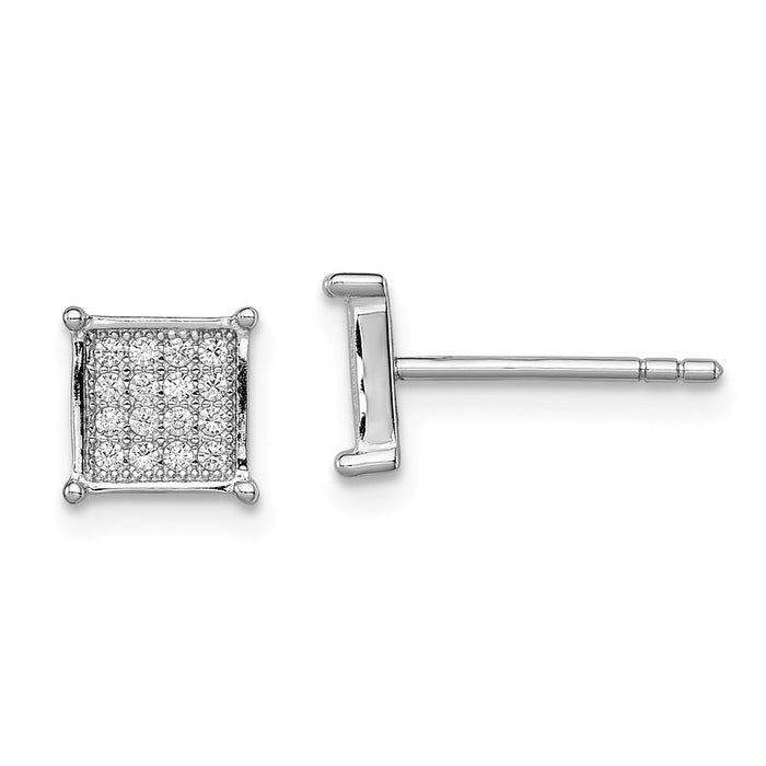 Stella Silver 925 Sterling Silver Rhodium-plated Cubic Zirconia ( CZ ) Pav‚ Square Post Earrings, 8mm x 8mm