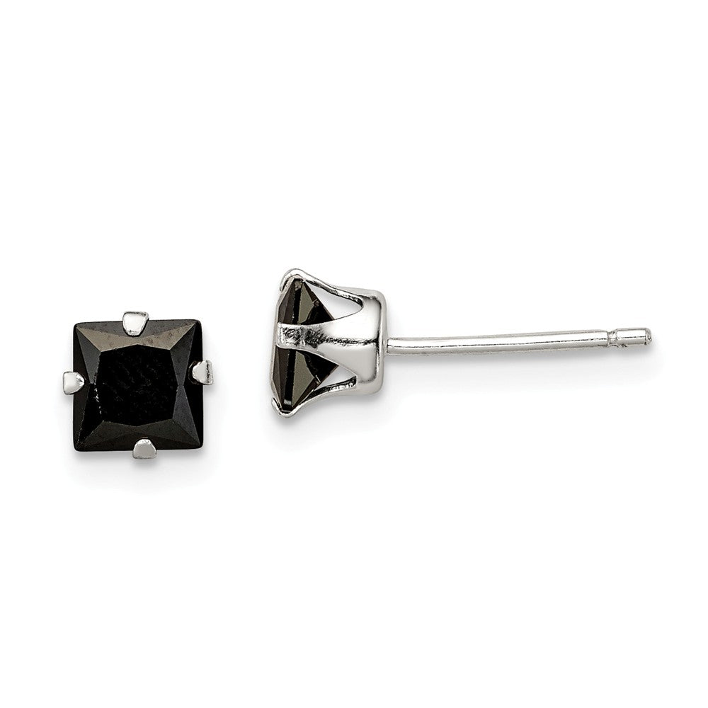 Stella Silver 925 Sterling Silver Black Cubic Zirconia ( CZ ) 5mm Square Post Earrings, 5mm x 5mm