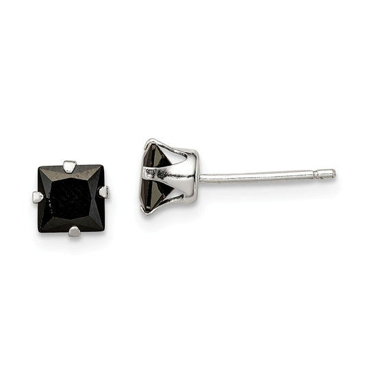 Stella Silver 925 Sterling Silver Black Cubic Zirconia ( CZ ) 5mm Square Post Earrings, 5mm x 5mm