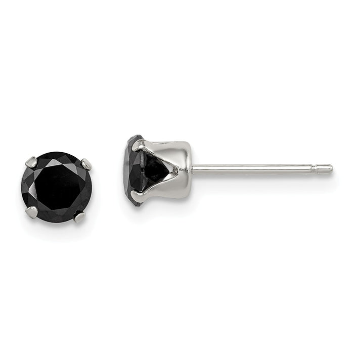 Stella Silver 925 Sterling Silver Black Cubic Zirconia ( CZ ) 5mm Round Post Earrings, 5mm x 5mm